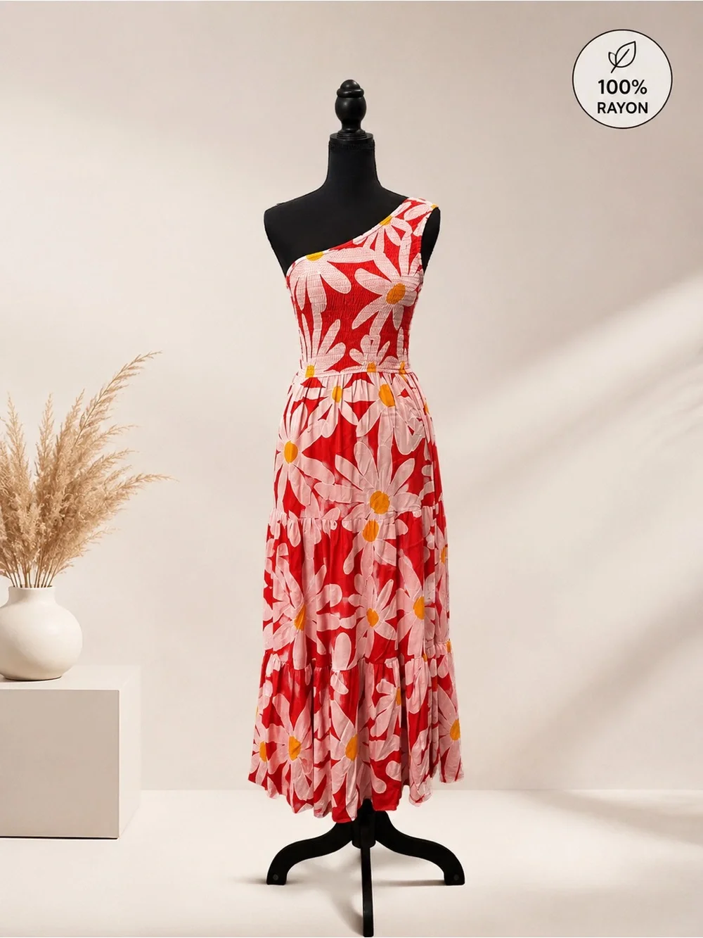 Floral One Shoulder Maxi Dress Size Small 100% Rayon